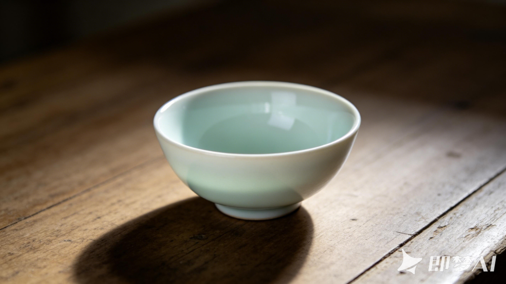 jimeng 2026 03 16 4155 纯白日本瓷器茶杯放在木质桌面， 器壁轻薄，淡青瓷釉，极简构图， 柔和自然侧光，侘...